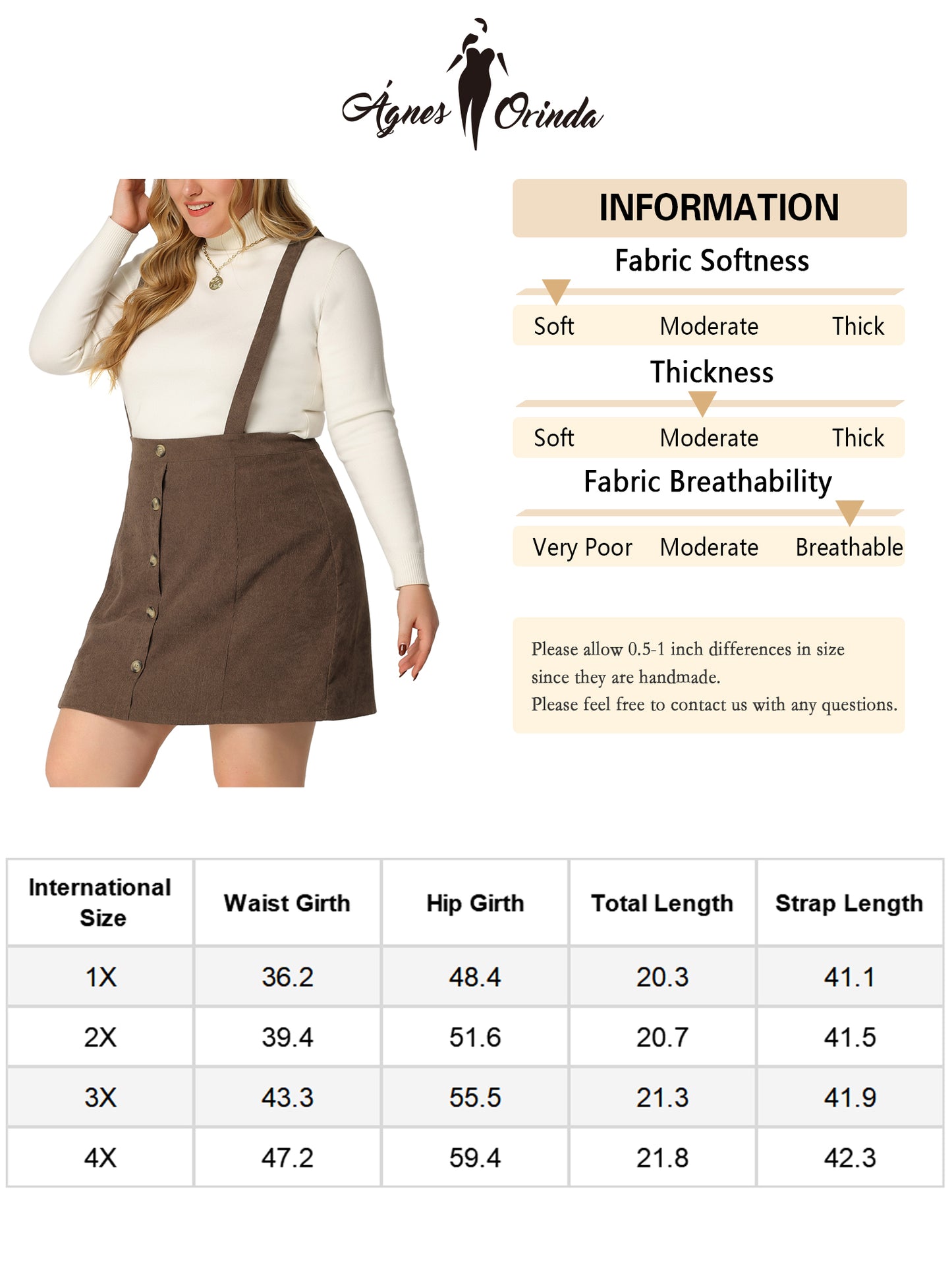 Women's Plus Size Overalls Skirt Button Up Flare A-Line Corduroy Mini Suspender Skirt