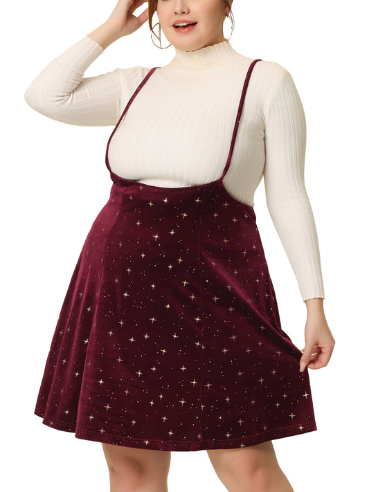 Faldas patinadoras de terciopelo de talla grande para mujer, acampanadas, doradas, metálicas, brillantes, con tirantes y estrellas.
