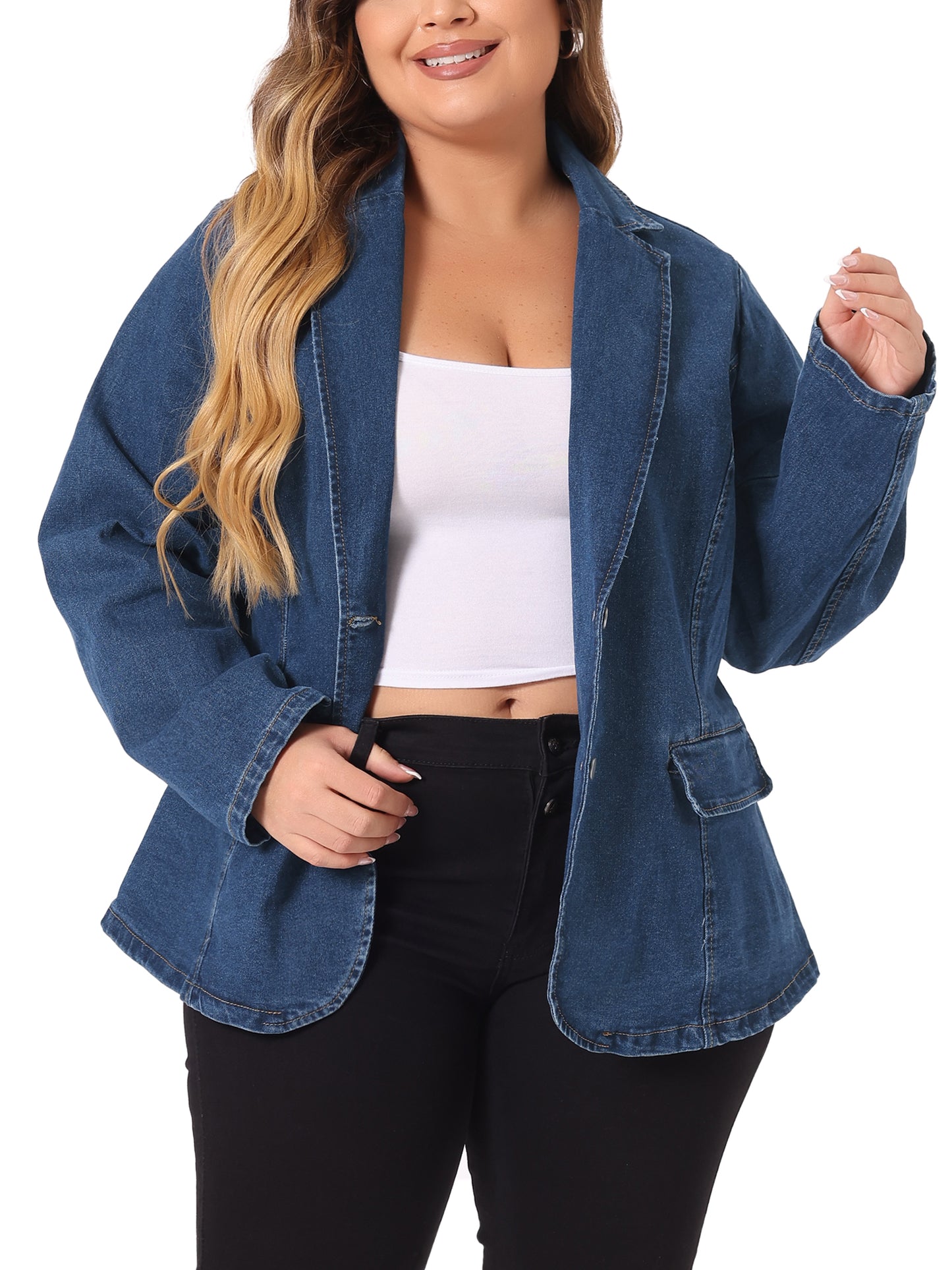 Chaquetas vaqueras de talla grande para mujer, elegantes blazers de trabajo con solapa de mezclilla