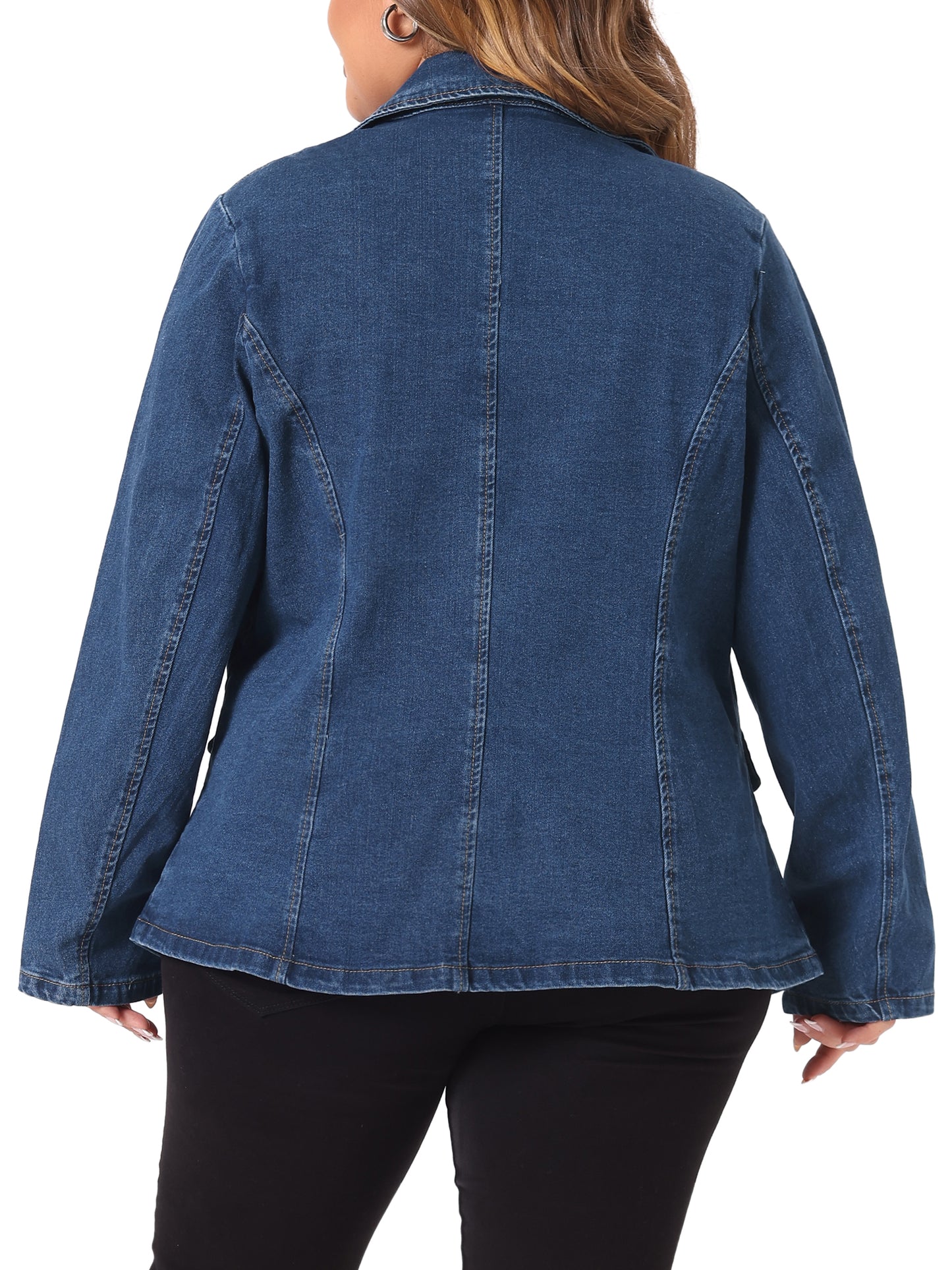 Chaquetas vaqueras de talla grande para mujer, elegantes blazers de trabajo con solapa de mezclilla