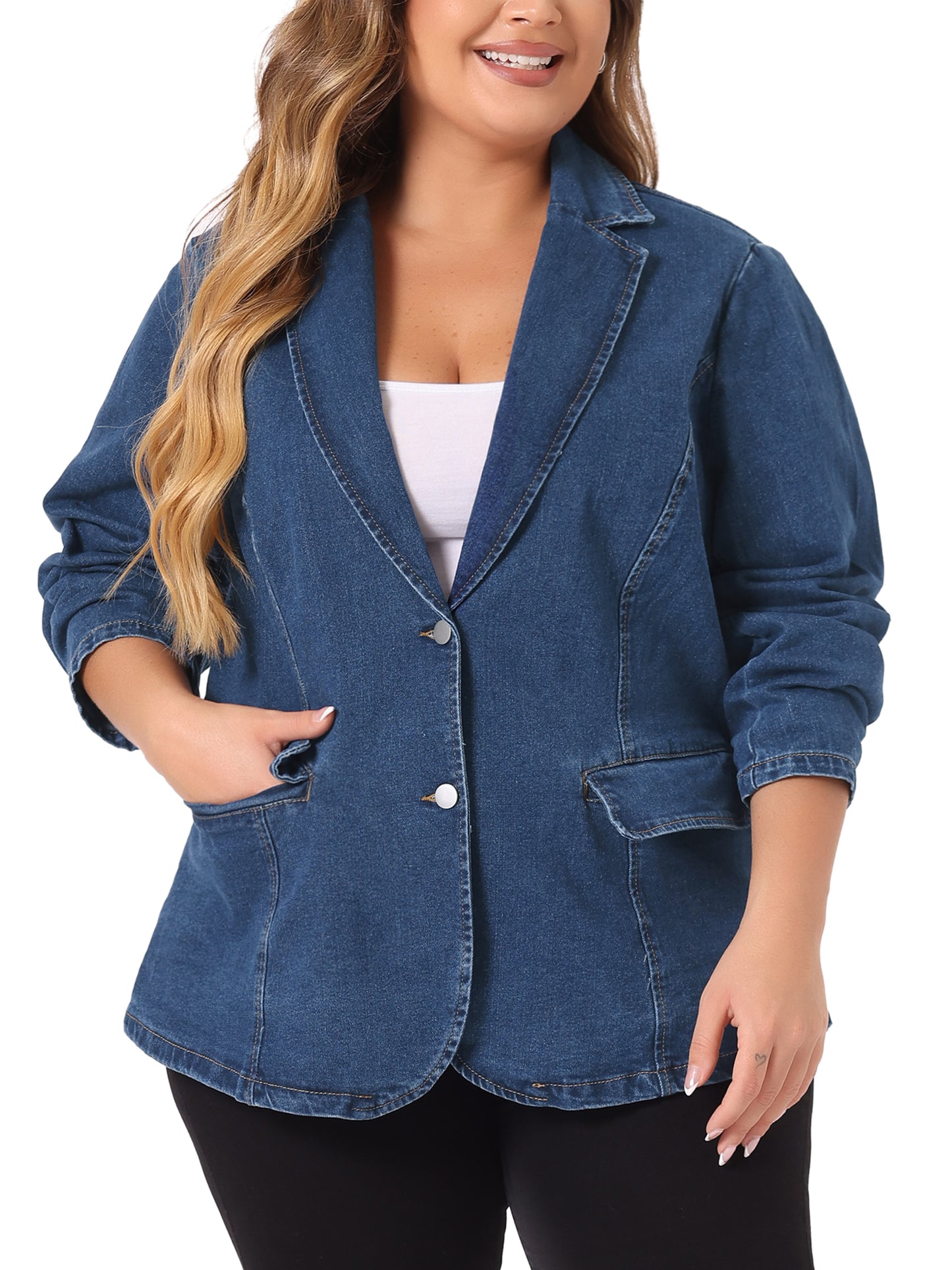 Chaquetas vaqueras de talla grande para mujer, elegantes blazers de trabajo con solapa de mezclilla