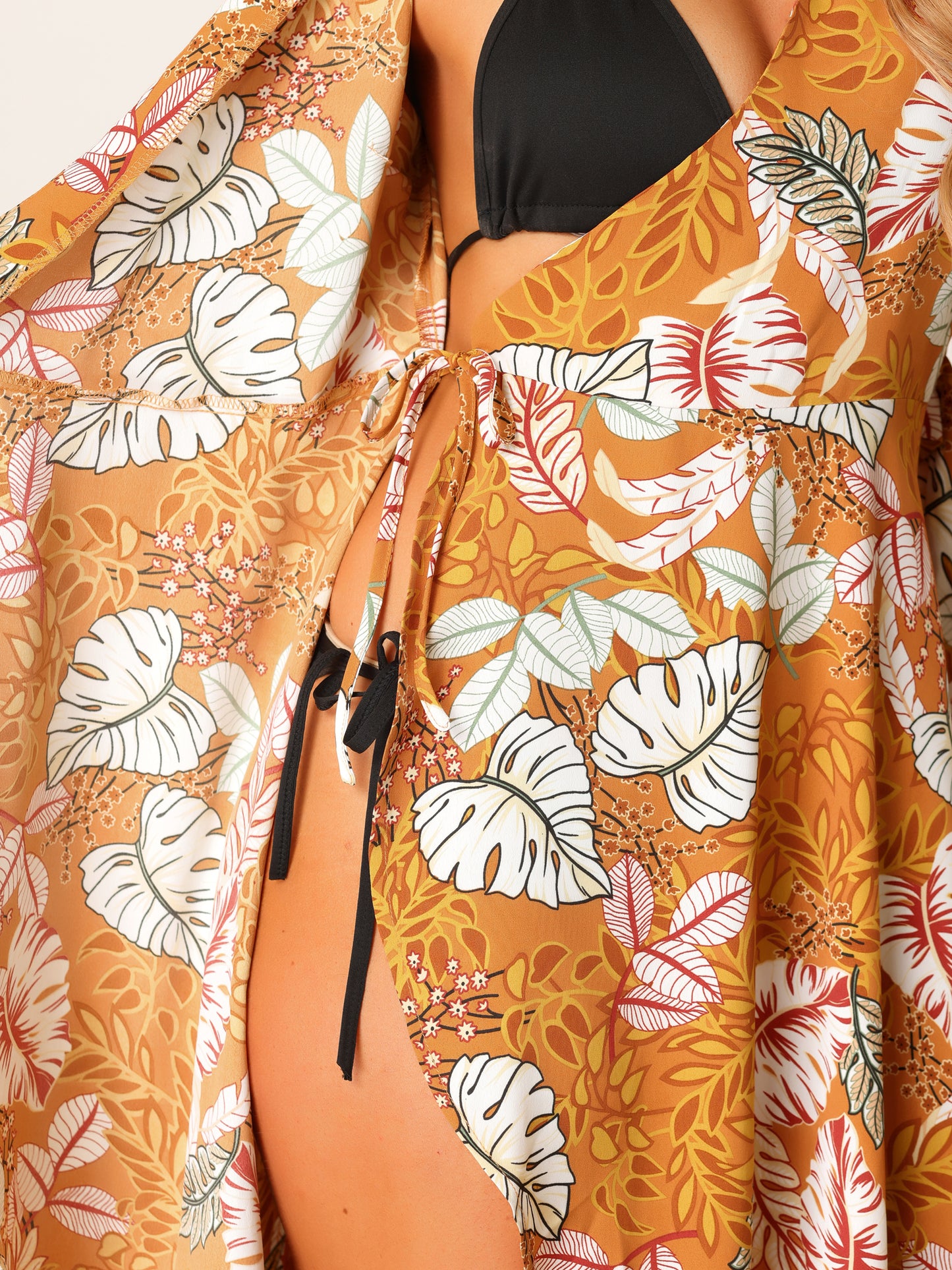 Women's Boho Floral Dress Tropical Tulip Hem Puff Sleeve Tie Wrap Dress
