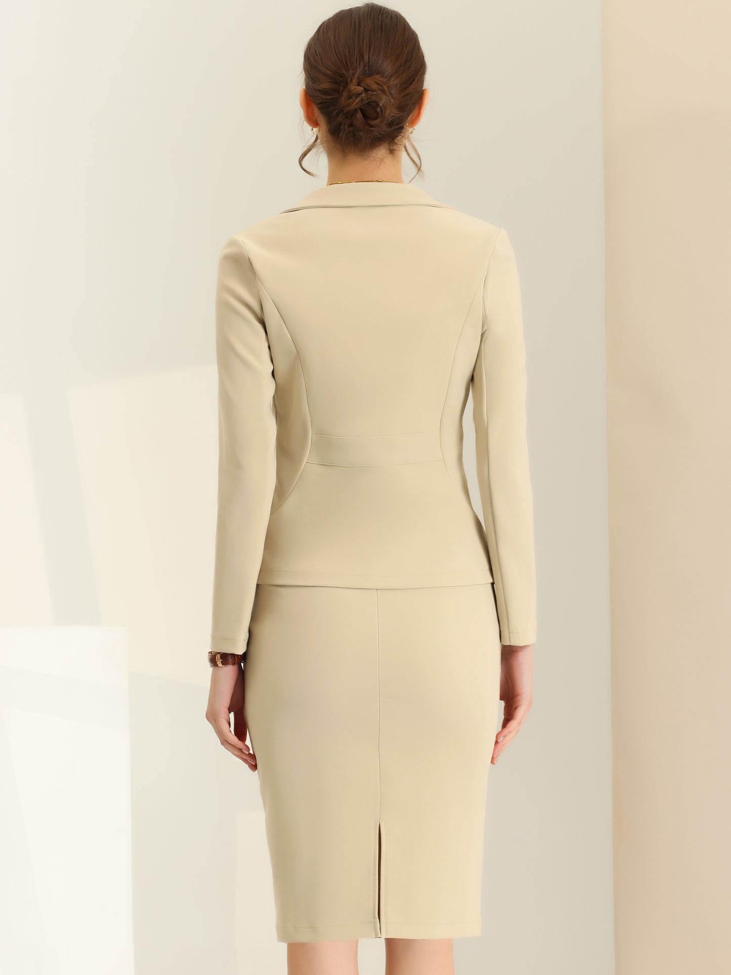 Women's 2 Piece Suit Skirt Set Business Casual Long Sleeve Blazer and Pencil Skirt (Available in Plus Size)