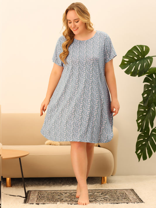 Women Plus Size Nightgowns Loungewear Sleepwear Short Sleeve Lightweight Pajama Dress