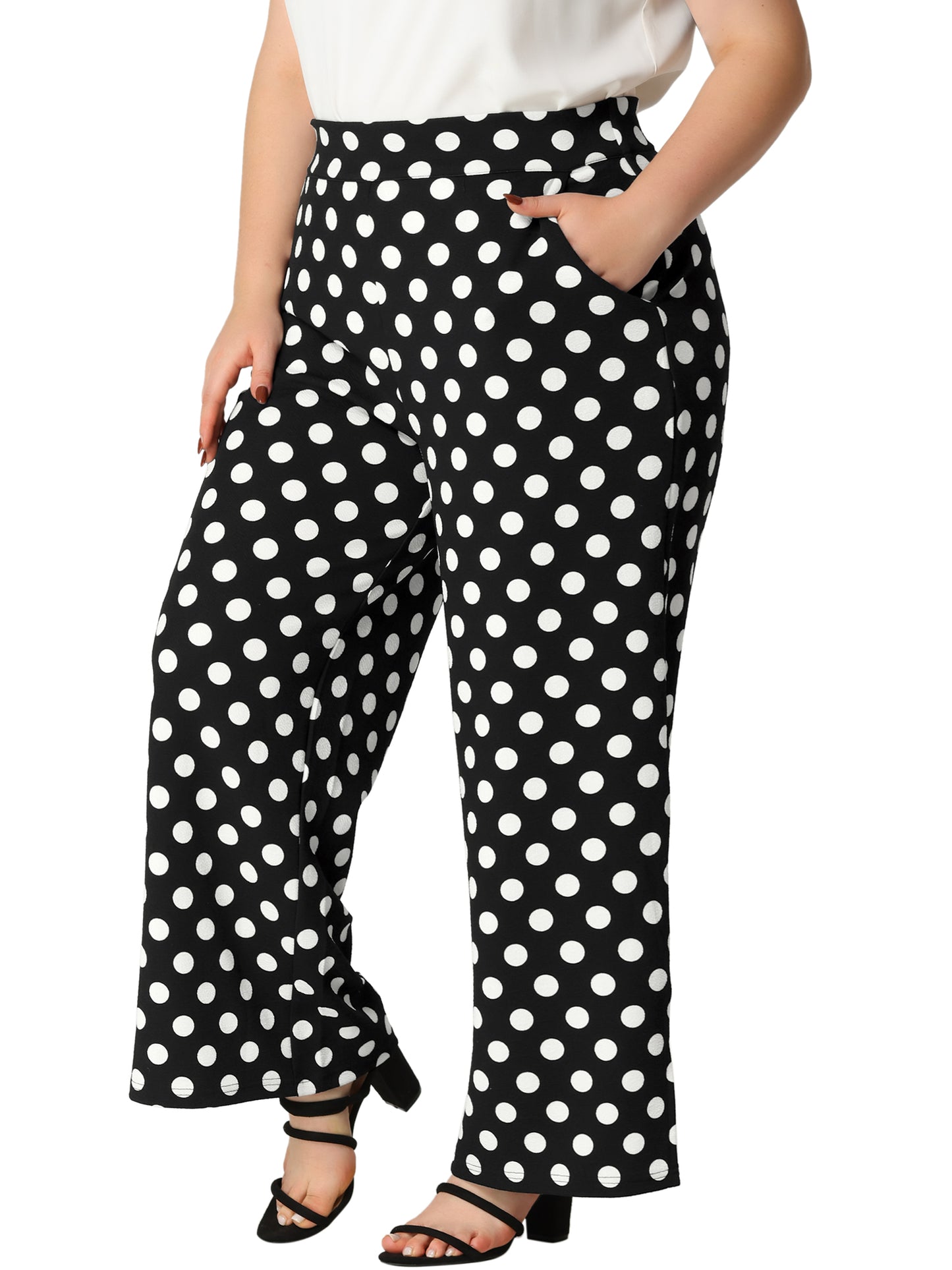 Women's Plus Size Summer Palazzo Pants Stretchy High Waist Polka Dots Casual Wide Leg Pants
