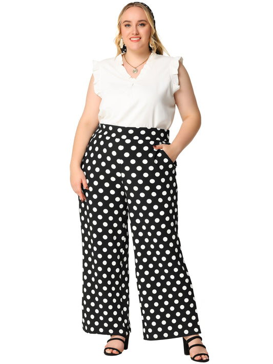 Women's Plus Size Summer Palazzo Pants Stretchy High Waist Polka Dots Casual Wide Leg Pants