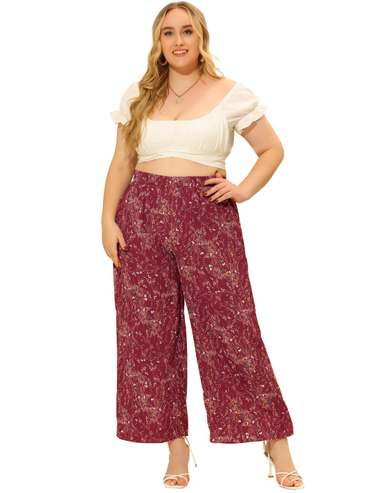 Women Plus Size Palazzo Pants Chiffon Casual Boho High Waist Wide Leg Pant with Pockets
