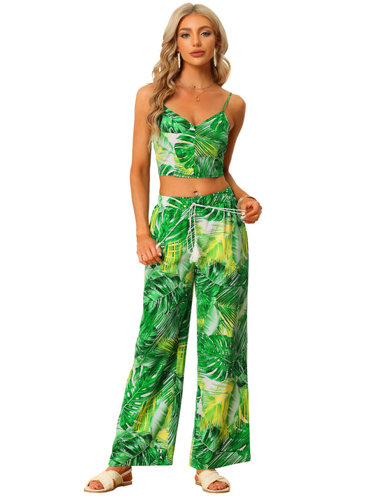 Women's Two-Piece Beach Outfit Tropical Top and Pants Set