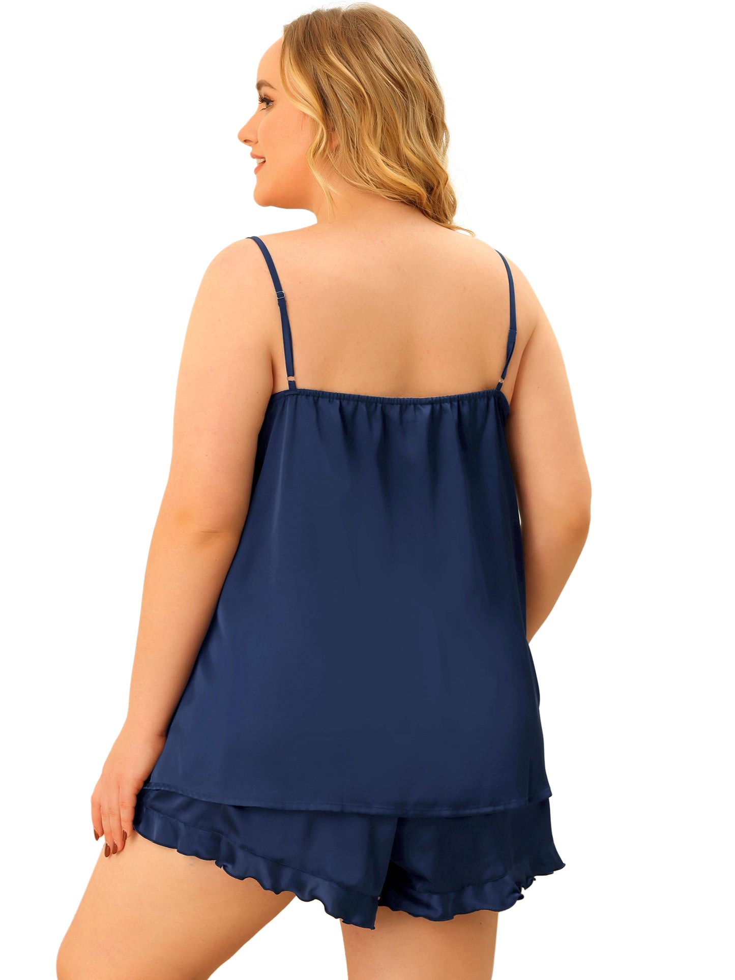 Women's Plus Size Satin Pajamas Summer Cami V Neck Sleeveless With Shorts Set Sleepwear