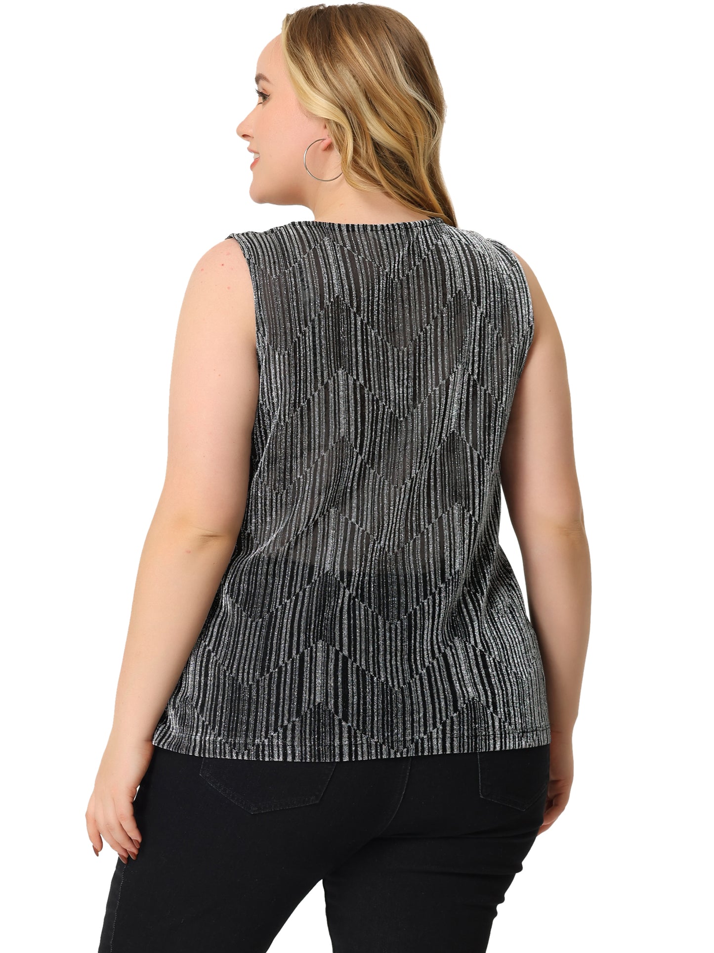 Women Plus Size Sequin Tops Sleeveless Glitter Glam Gradient Tank Vest