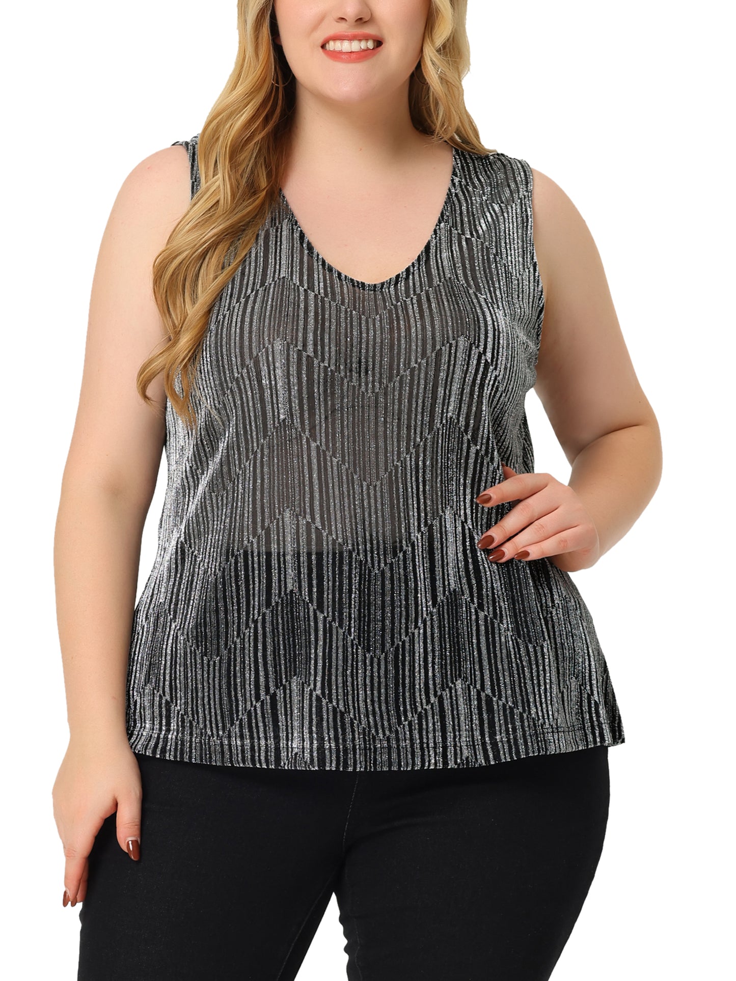 Women Plus Size Sequin Tops Sleeveless Glitter Glam Gradient Tank Vest