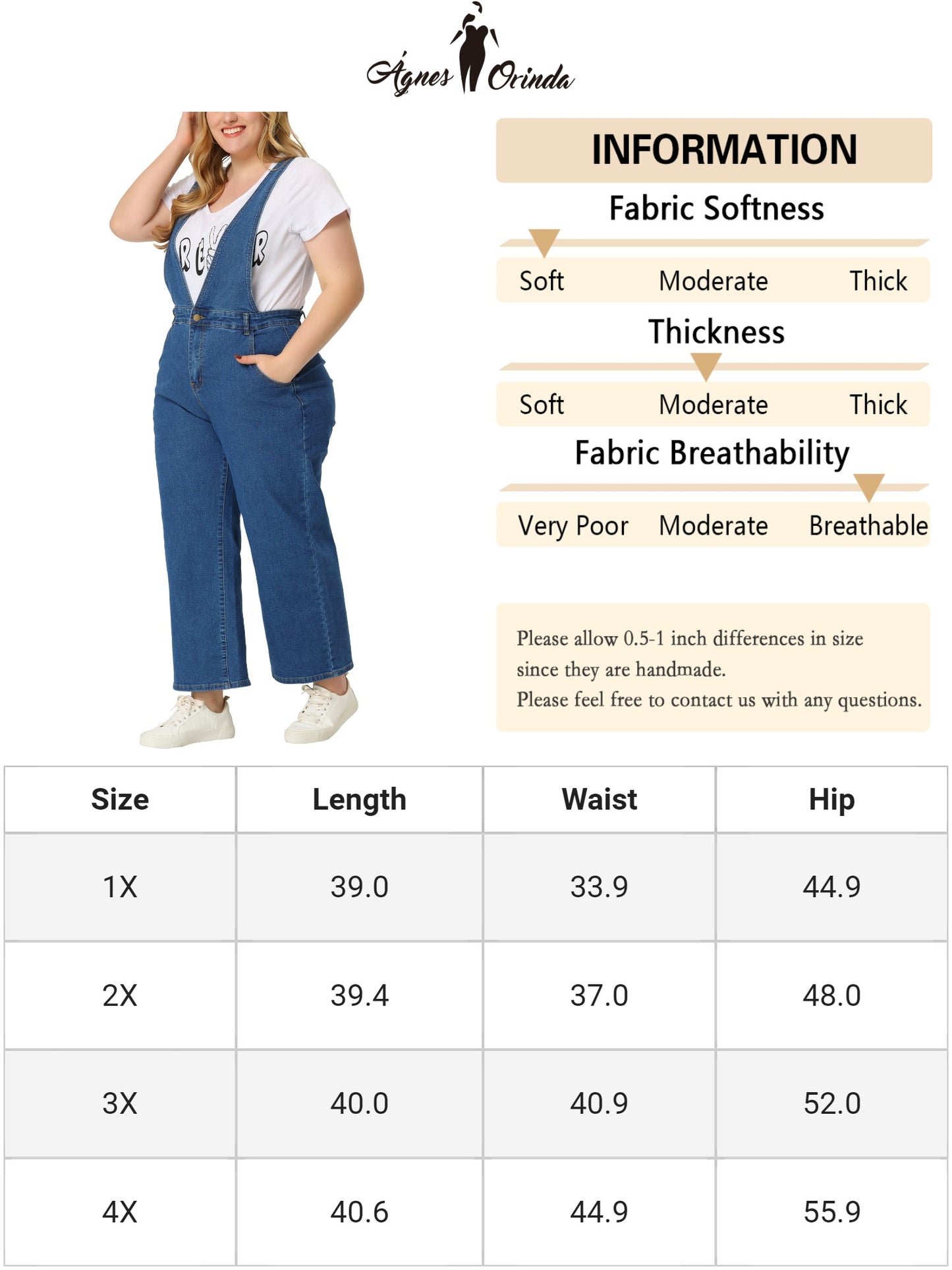 Women Plus Size Overalls Denim Pants V Neck Strap Chambray Pants