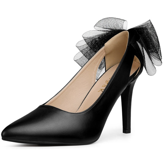 Zapatos de tacón de aguja con punta puntiaguda y lazo de malla para mujer