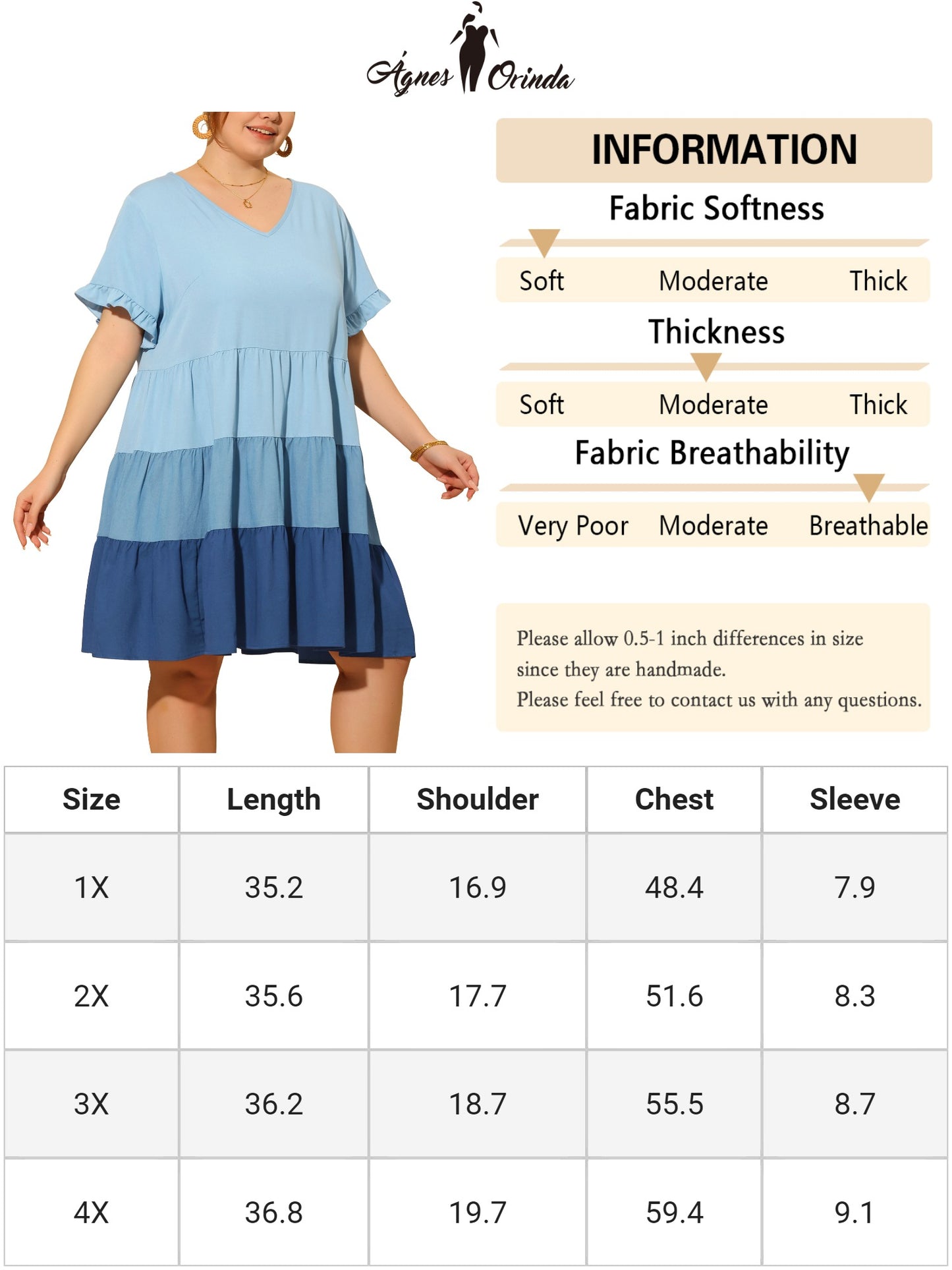 Women's Plus Size Babydoll Ruffle Short Sleeve Casual Loose Flowy Swing Hem Chambray V Neck Mini Dress