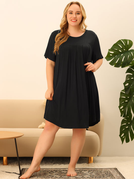 Women Plus Size Nightgown Short Sleeve Round Neck Pajama Nightshirt