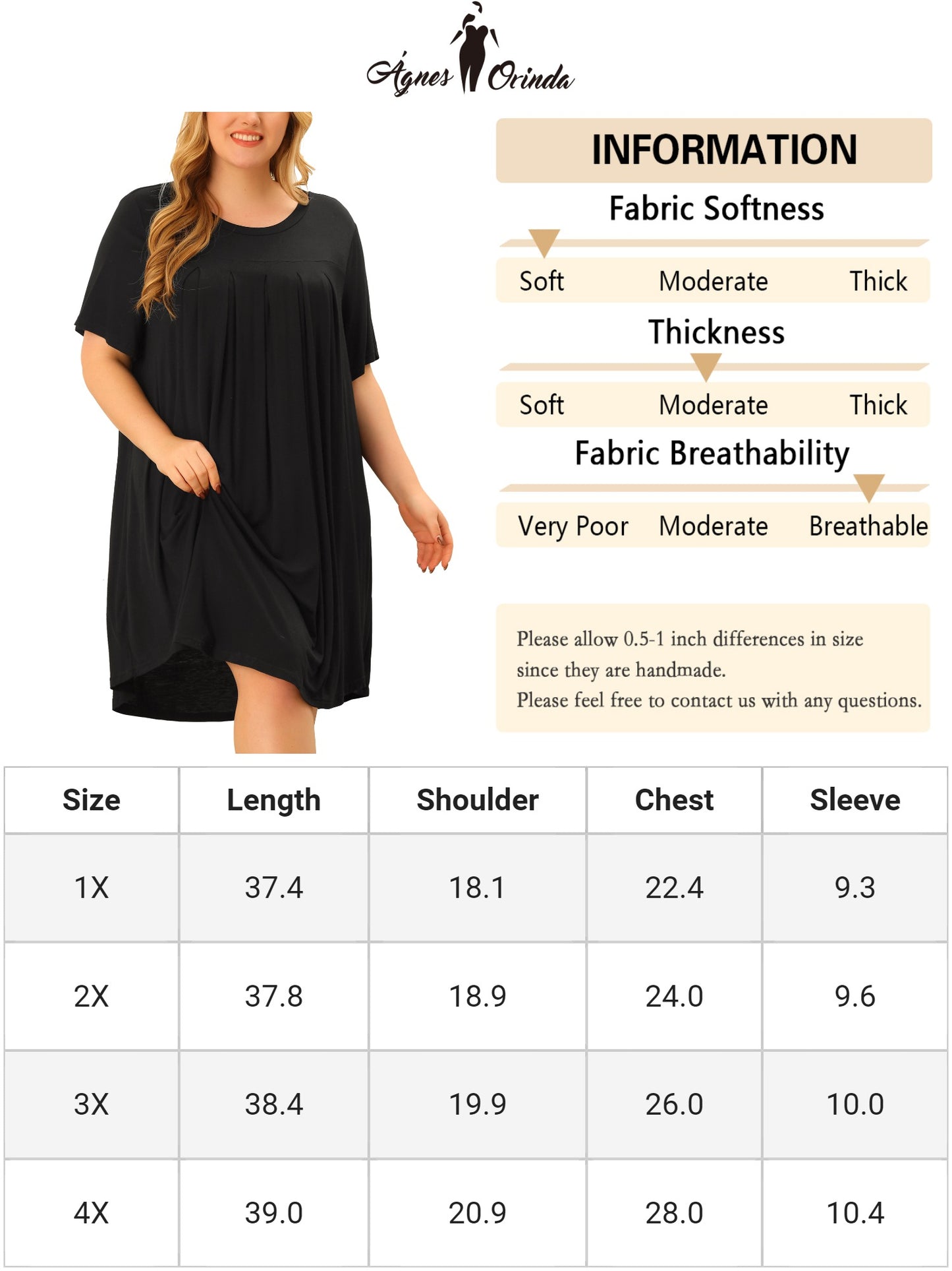 Women Plus Size Nightgown Short Sleeve Round Neck Pajama Nightshirt