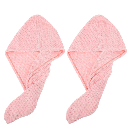 2 Pcs Soft Hair Towel Wrap, Coral Fleece Drying Towel Cap, 9.84x27.56 Inch Pink