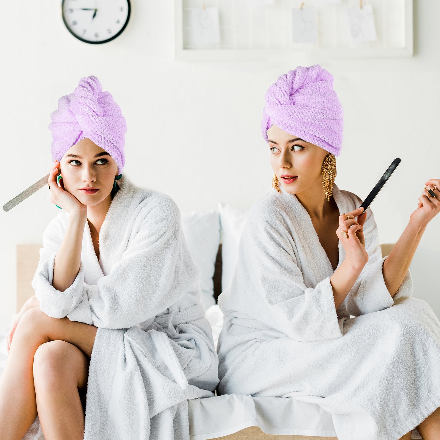 2 Pcs Soft Hair Towel Wrap, Coral Fleece Drying Towel Cap, 9.84x27.56 Inch Purple