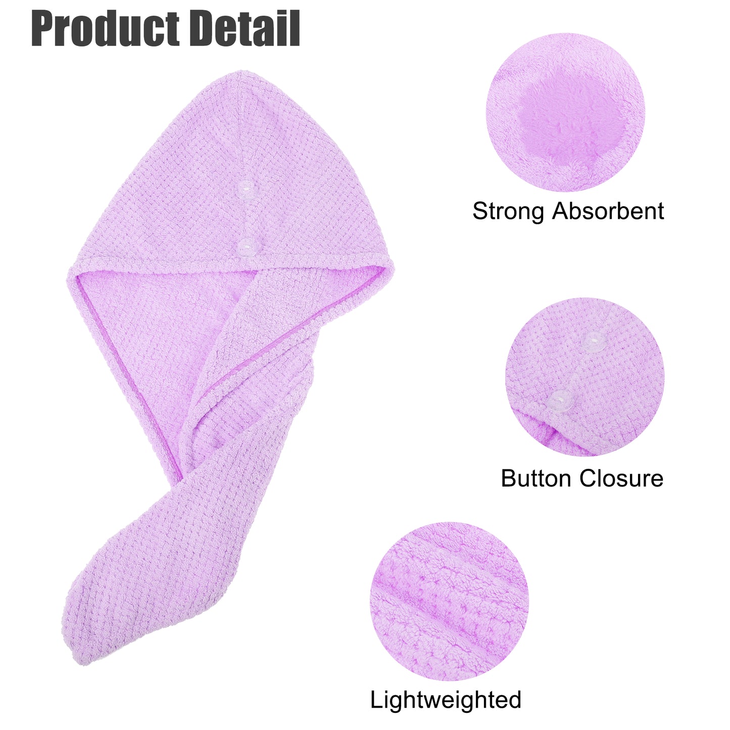 2 Pcs Soft Hair Towel Wrap, Coral Fleece Drying Towel Cap, 9.84x27.56 Inch Purple