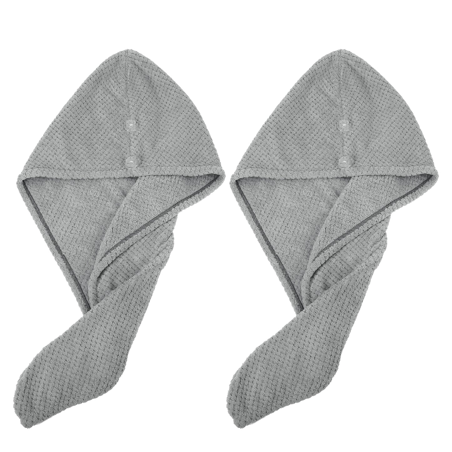 2 Pcs Soft Hair Towel Wrap, Coral Fleece Drying Towel Cap, 9.84x27.56 Inch Gray