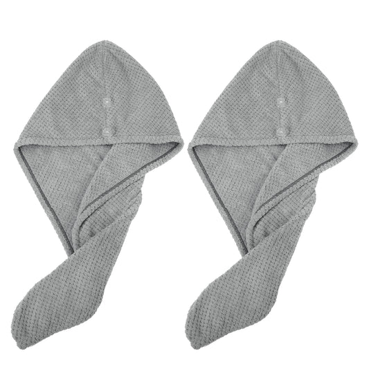 2 Pcs Soft Hair Towel Wrap, Coral Fleece Drying Towel Cap, 9.84x27.56 Inch Gray