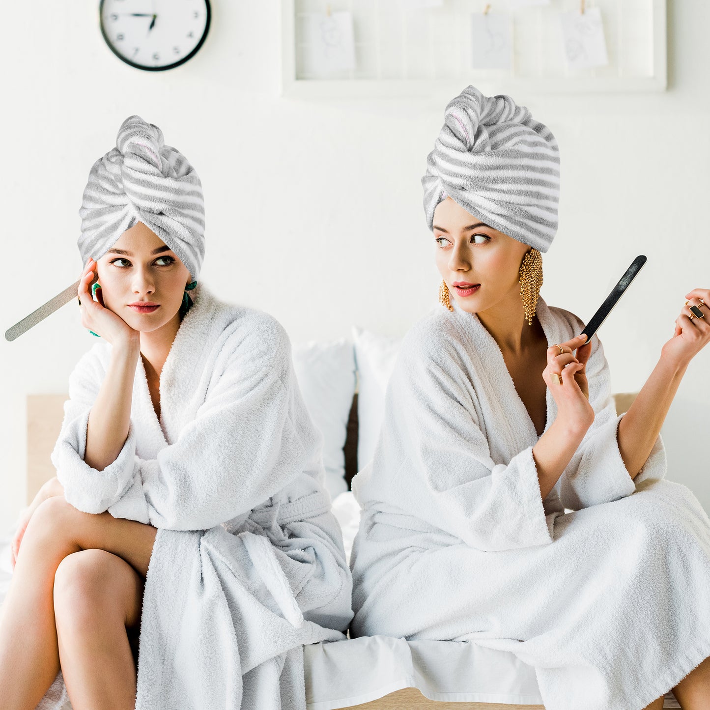 3 Pcs Soft Hair Towel Wrap, Microfiber Hair Drying Towel Cap, 9.84x25.59 Inch Gray