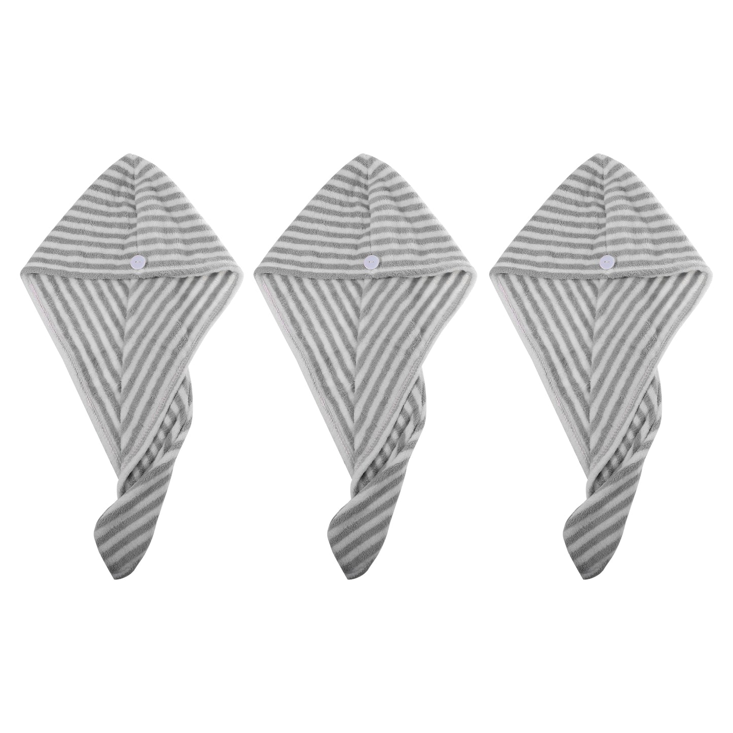 3 Pcs Soft Hair Towel Wrap, Microfiber Hair Drying Towel Cap, 9.84x25.59 Inch Gray