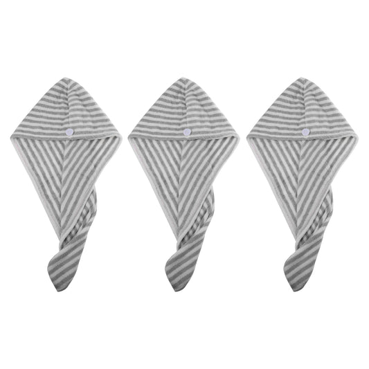 3 Pcs Soft Hair Towel Wrap, Microfiber Hair Drying Towel Cap, 9.84x25.59 Inch Gray