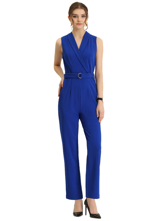 Women's Work Jumpsuit Formal Office Sleeveless Belted Jumpsuits Dressy Romper