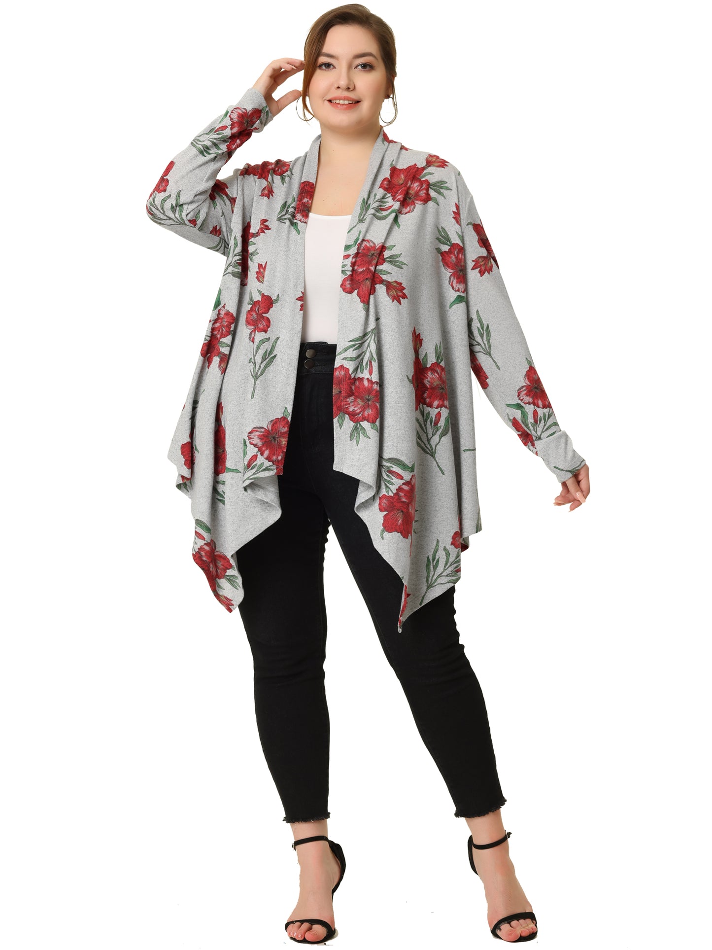Women Plus Size Owl Cardigan Flowy Print Loose Open Front Knitting Cardigans