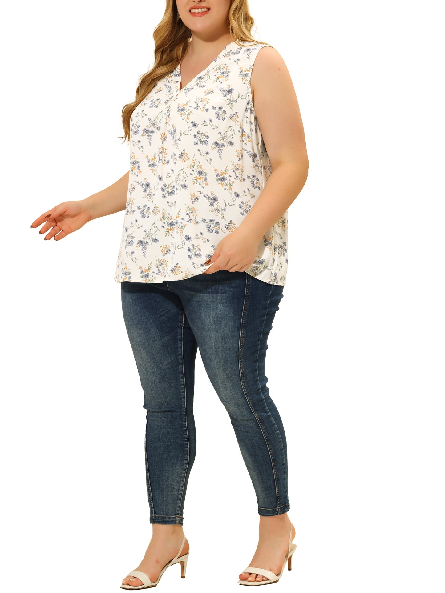 Women Plus Size Top Floral Blouse Sleeveless Tank Top