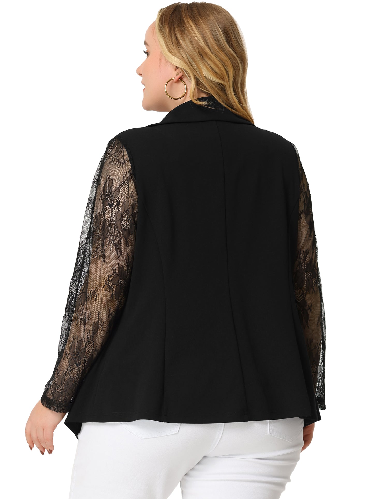 Women Plus Size Blazers Work Jackets Notch Lapel Lace Front Blazer Jackets
