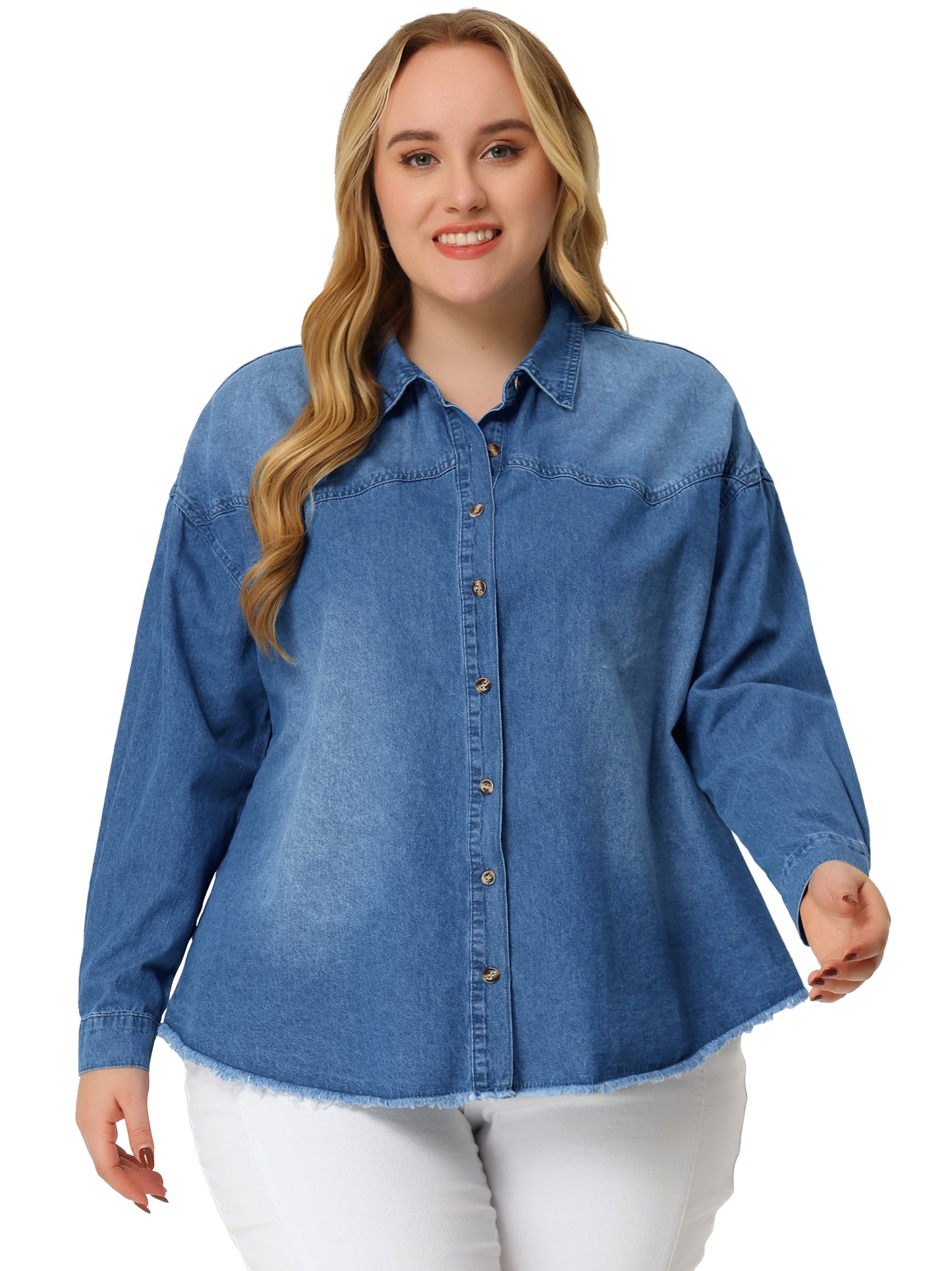 Women's Plus Size Shirts Button Down Shirt Work Cotton Casual Denim Jackets
