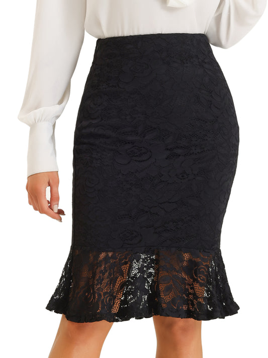 Women's Elegant Work Knee Length Bodycon Fishtail Lace Pencil Skirt