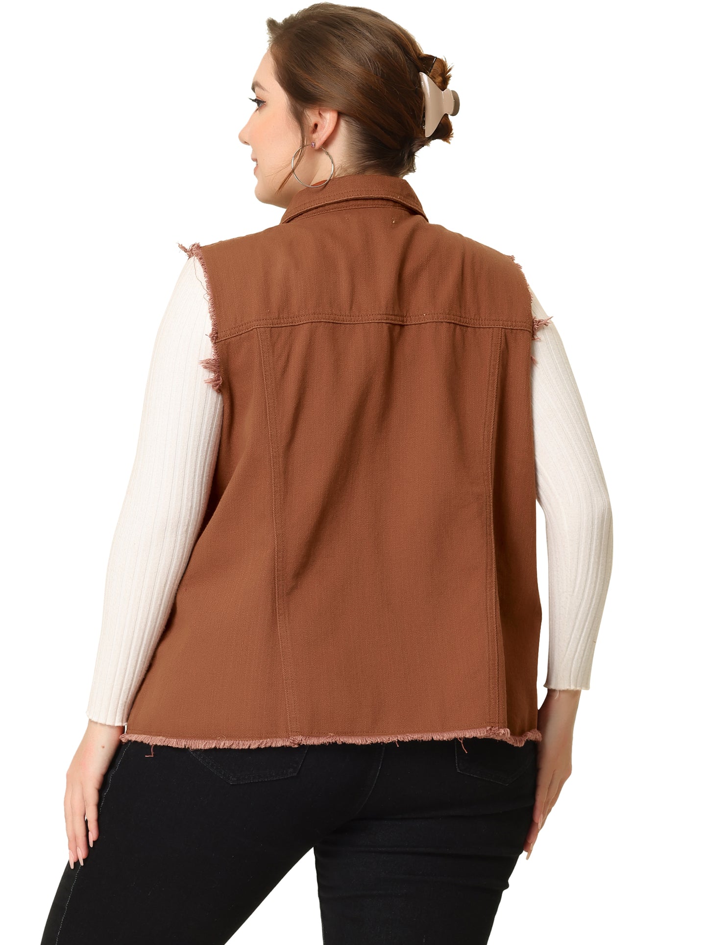Chaqueta vaquera de talla grande para mujer, con botones, solapa delantera, deshilachada, lavada, sin mangas, chaleco vaquero largo
