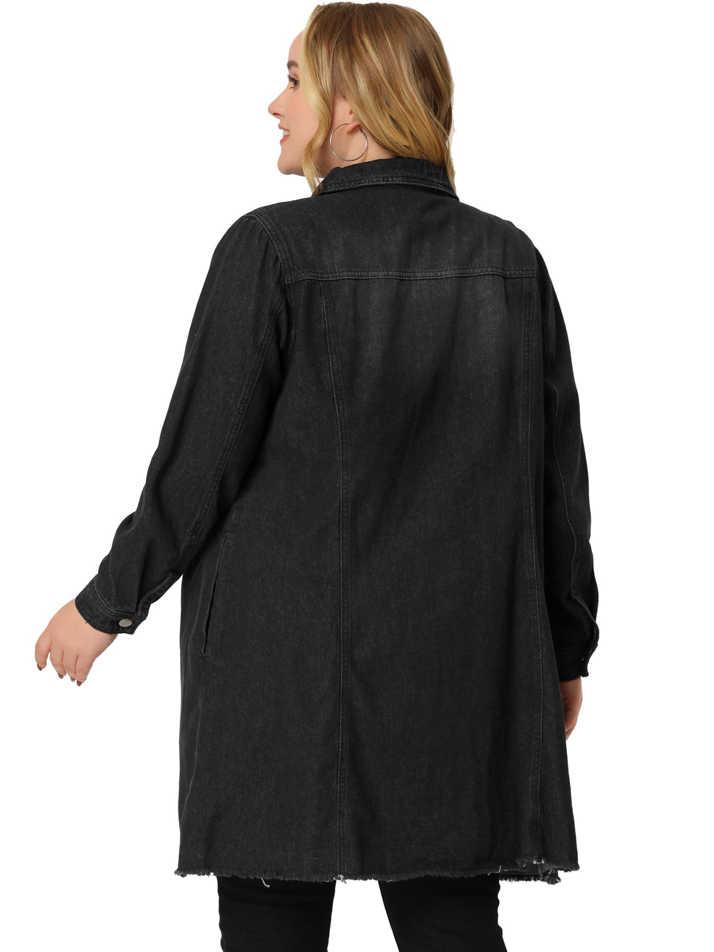 Women's Plus Size Denim Jacket Casual Long Distressed Button Up Pockets Jean Jackets