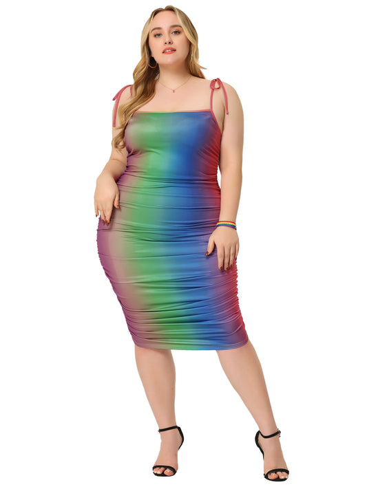 Vestido camisola de talla grande para mujer, vestido midi ajustado con contraste de colores arcoíris, vestido de verano