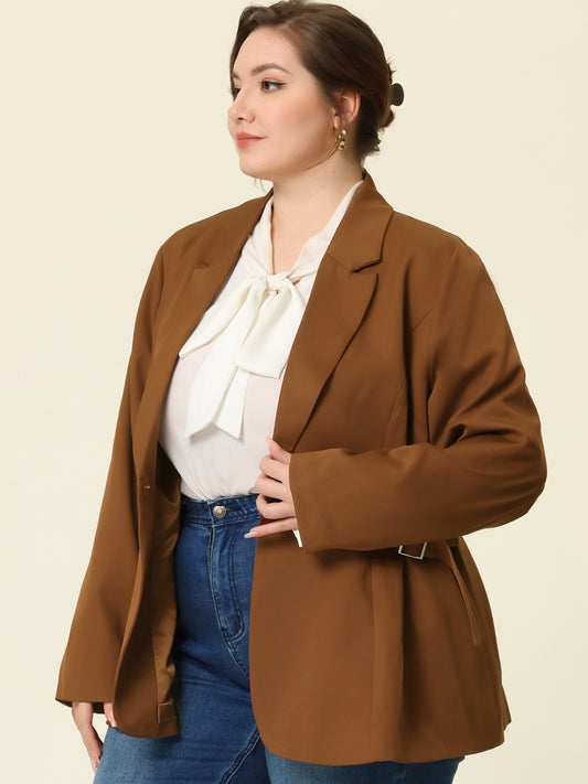 Women's Plus Size Contrast Stripe Cuff Notched Lapel Casual Blazers Jacket