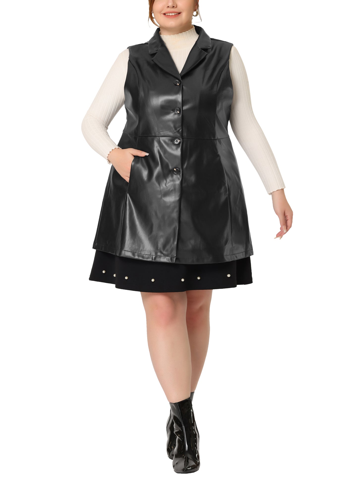 Women Plus Size Vests Sleeveless Lapel Casual PU Jackets Vest