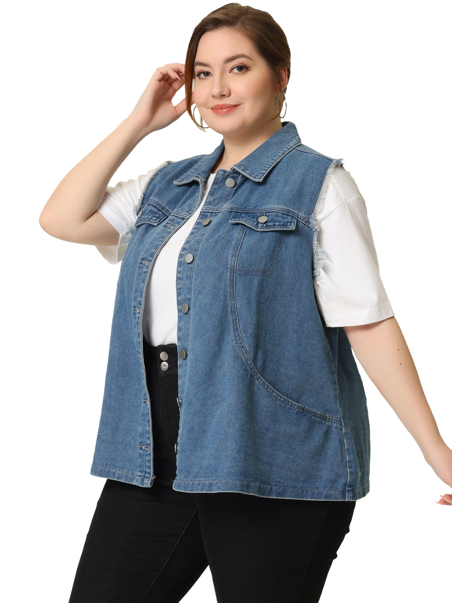 Women Plus Size Denim Vests Causal Button Boyfriend Sleeveless Oversized Jean Vest Top