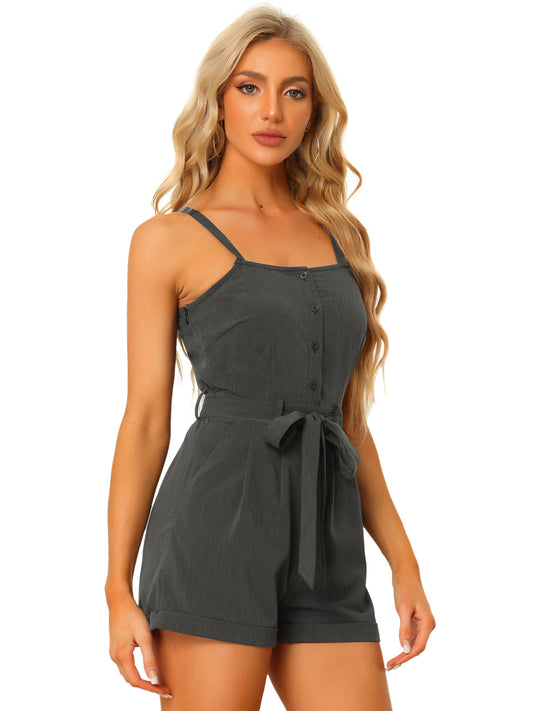 Women's Short Overalls Chambray Sleeveless Jumpsuit Casual Print Rompers