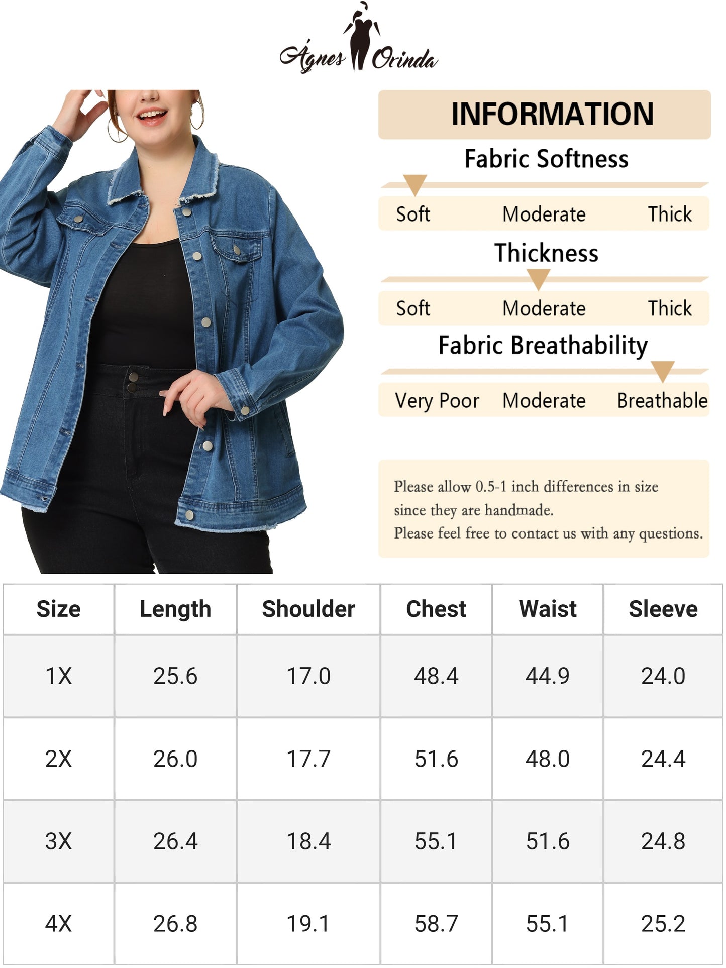 Chaqueta vaquera clásica lavada con dobladillo deshilachado para mujer, talla grande