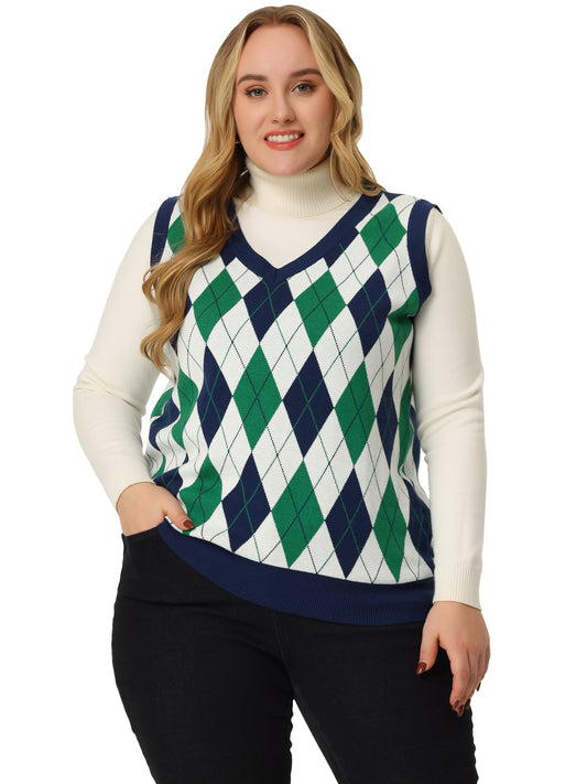 Women Plus Size Sweater Vest Plaid Cable Knit Sleeveless Pullover Crop Top Sweater Vest