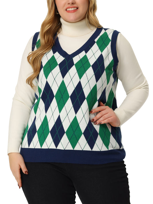 Women Plus Size Sweater Vest Plaid Cable Knit Sleeveless Pullover Crop Top Sweater Vest