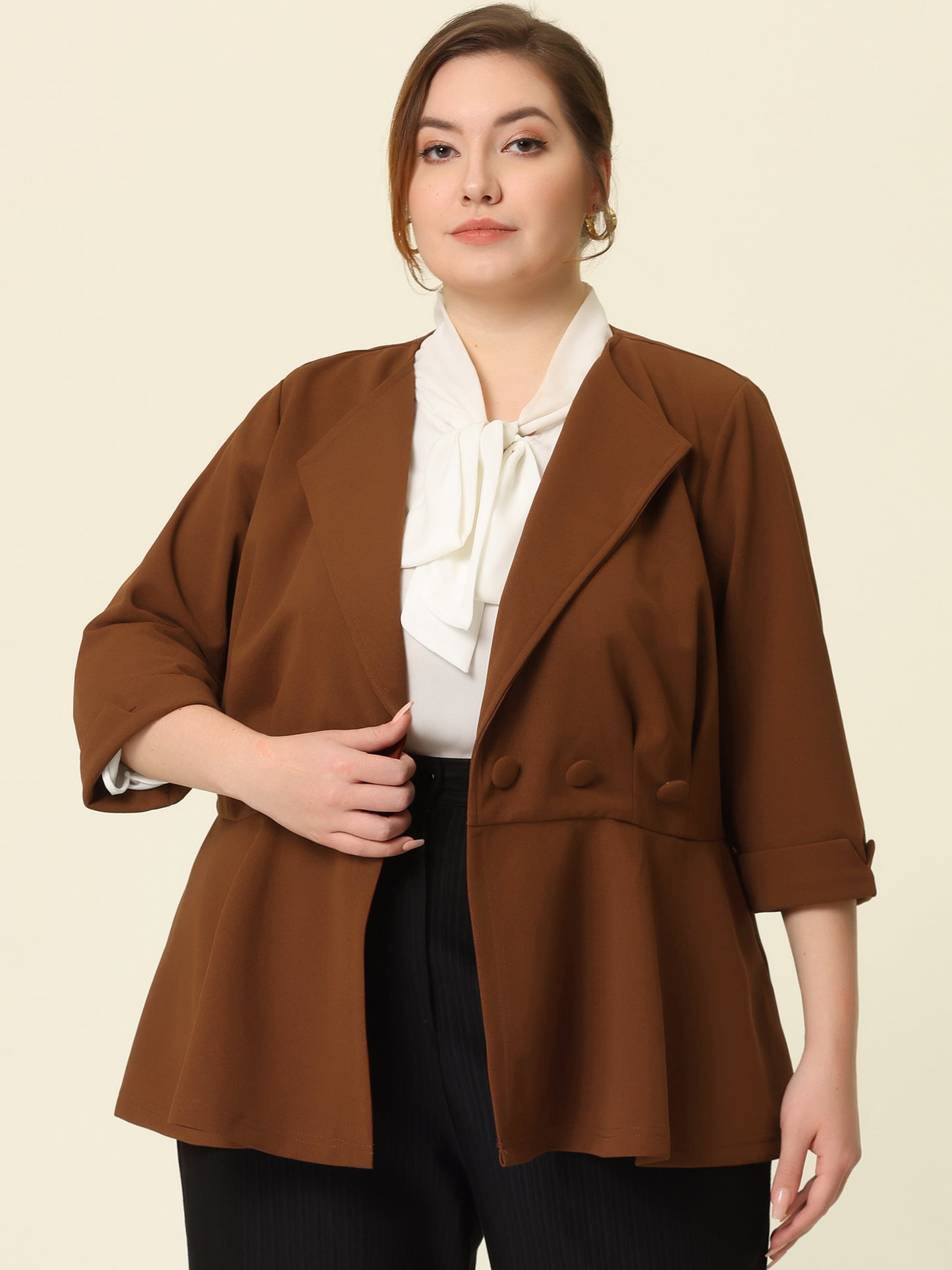 Women's Plus Size Casual Work Office Blazers Notched Lapel Button Peplum Blazer