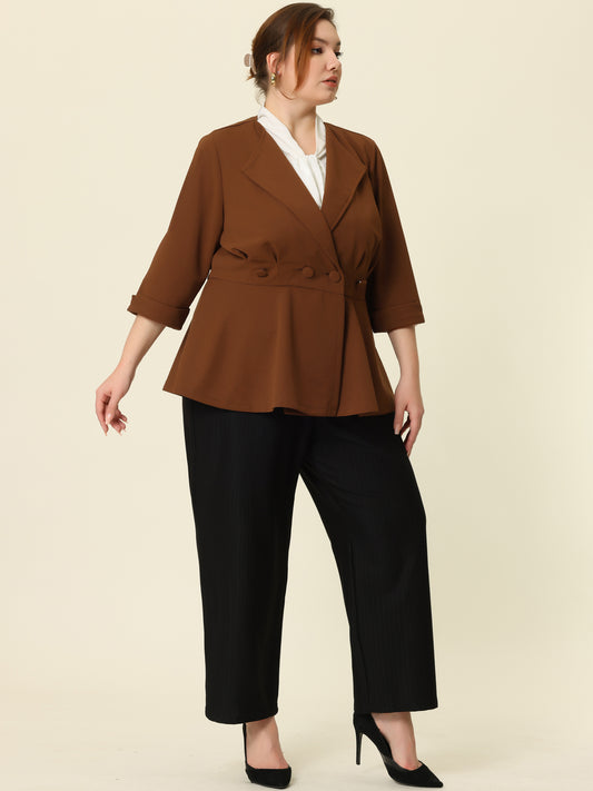 Women's Plus Size Casual Work Office Blazers Notched Lapel Button Peplum Blazer