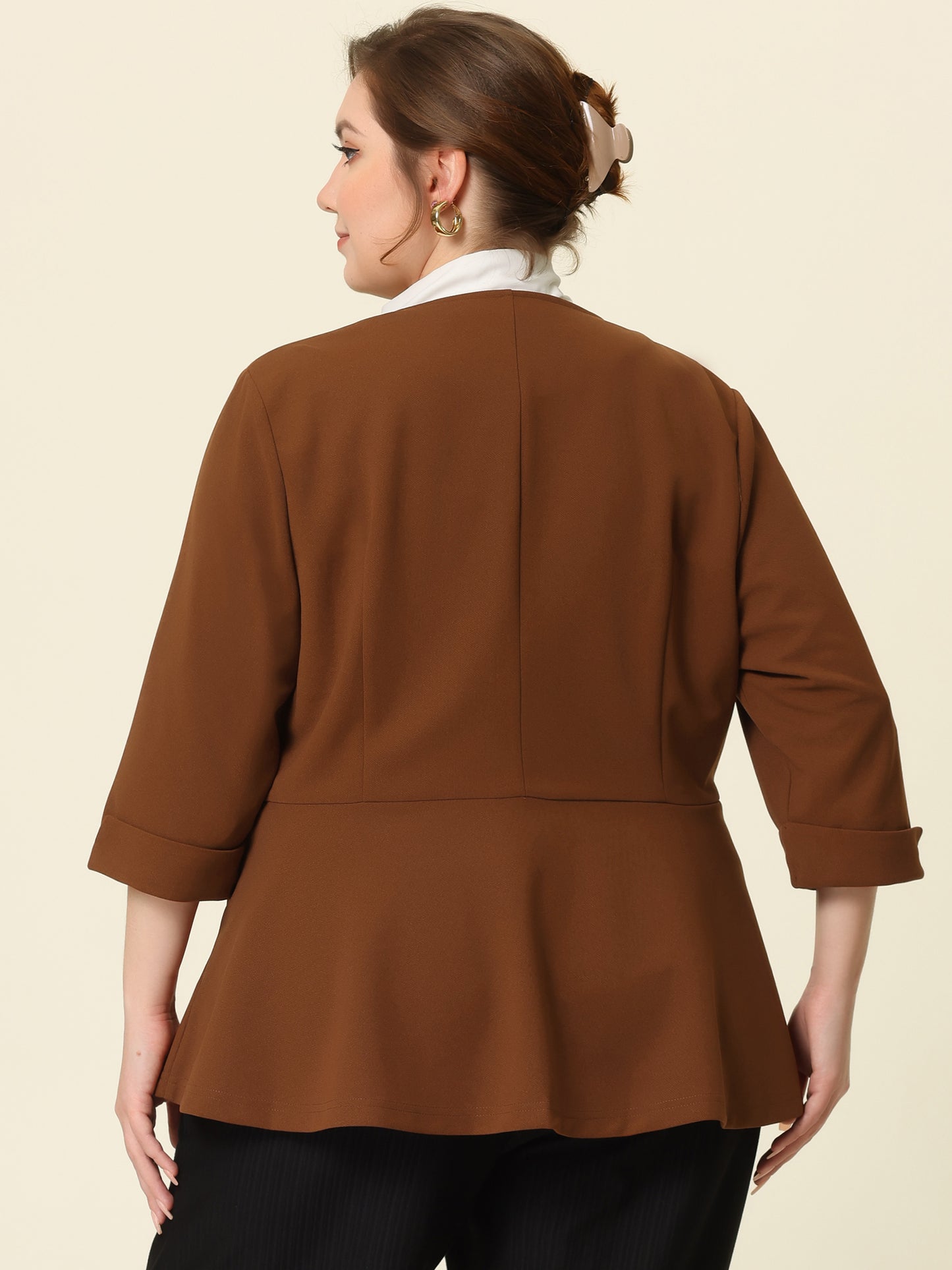 Women's Plus Size Casual Work Office Blazers Notched Lapel Button Peplum Blazer