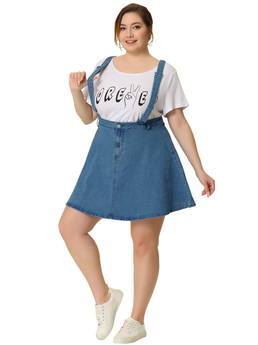 Women Plus Size Suspender Skirt Adjustable Strap Braces Mini Denim Overalls Dress