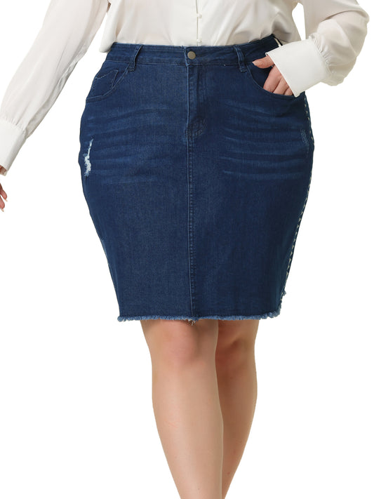Falda vaquera de talla grande para mujer, informal, bordada, desgastada, minifalda vaquera