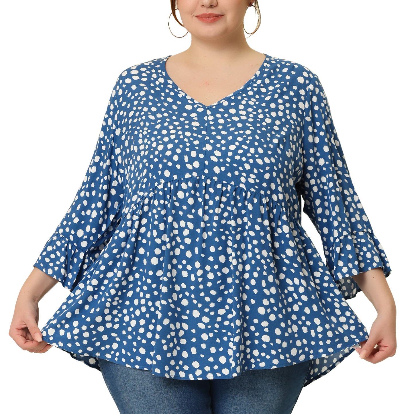 [PACK SALES] Women Plus Size 2 Pieces Blouse Babydoll Polka Dots 3/4 Sleeve Peplum Tops